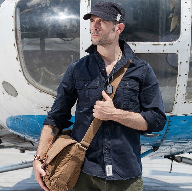 Hình Áo sơmi khaki nam Abercrombie Military AF-SM15