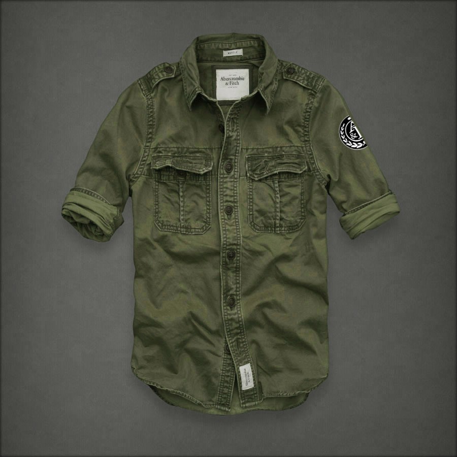 Hình Áo sơmi khaki nam Abercrombie Military Button AF-SM16