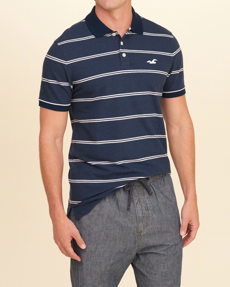 Hình Áo thun nam Hollister HCO-P99 Stripe Pique Polo Blue