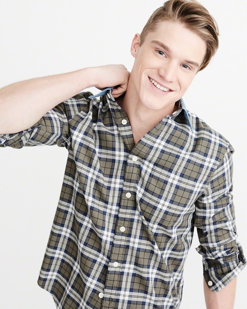 Hình Áo sơmi nam Abercrombie & Fitch AF-US-SM44 Denim Collar Plaid Shirt