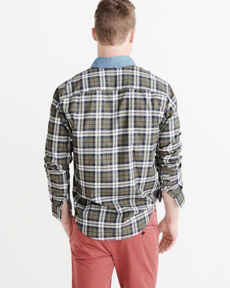 Hình Áo sơmi nam Abercrombie & Fitch AF-US-SM44 Denim Collar Plaid Shirt