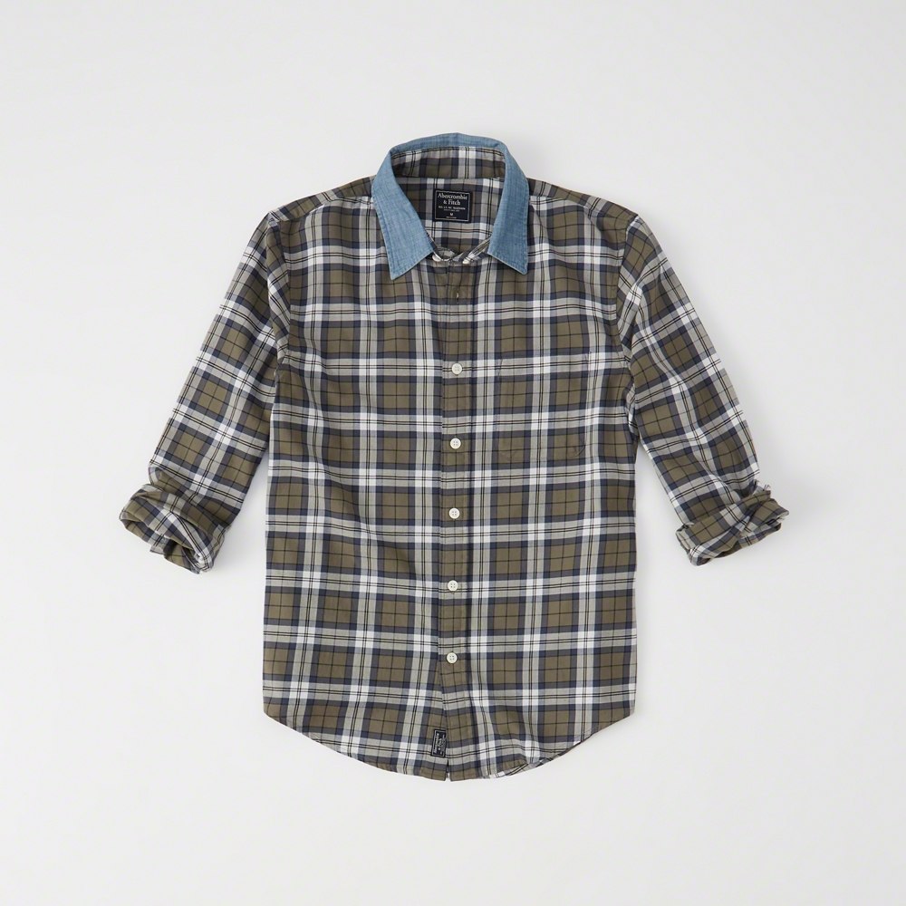 Hình Áo sơmi nam Abercrombie & Fitch AF-US-SM44 Denim Collar Plaid Shirt