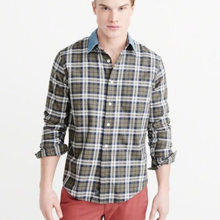 Hình Áo sơmi nam Abercrombie & Fitch AF-US-SM44 Denim Collar Plaid Shirt