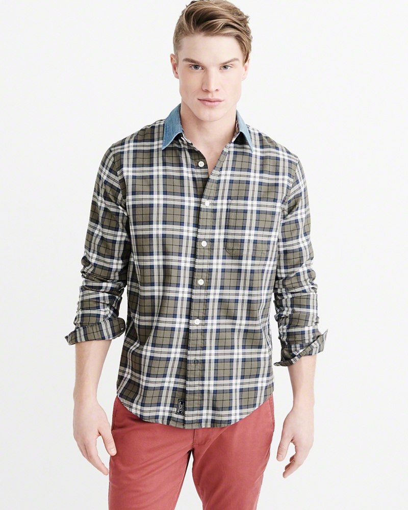 Hình Áo sơmi nam Abercrombie & Fitch AF-US-SM44 Denim Collar Plaid Shirt