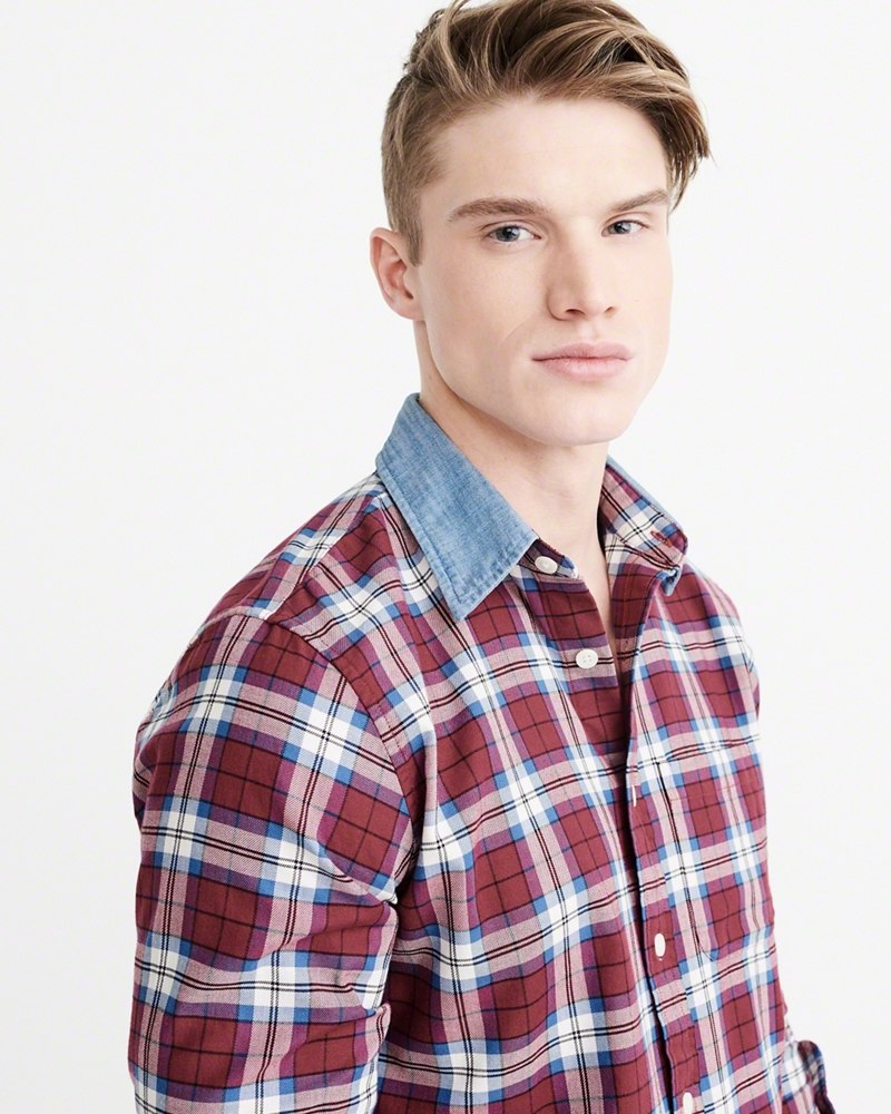 Hình Áo sơmi nam Abercrombie & Fitch AF-US-SM45 Denim Collar Plaid Shirt