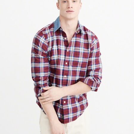 Hình Áo sơmi nam Abercrombie & Fitch AF-US-SM45 Denim Collar Plaid Shirt