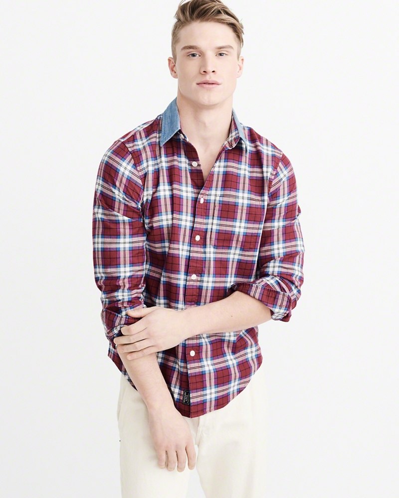 Hình Áo sơmi nam Abercrombie & Fitch AF-US-SM45 Denim Collar Plaid Shirt