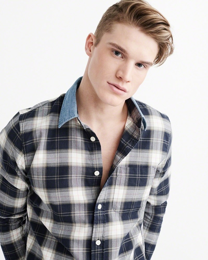 Hình Áo sơmi nam Abercrombie & Fitch AF-US-SM46 Denim Collar Plaid Shirt