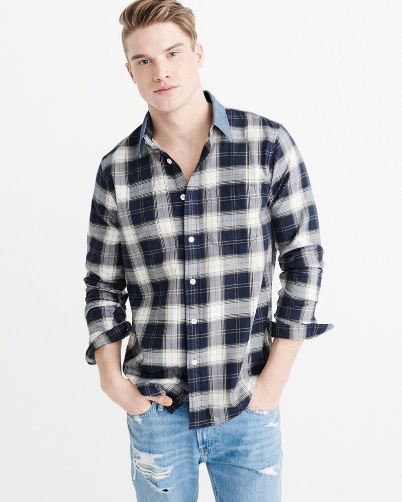 Hình Áo sơmi nam Abercrombie & Fitch AF-US-SM46 Denim Collar Plaid Shirt
