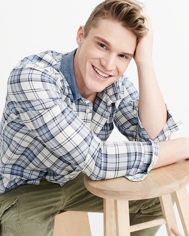 Hình Áo sơmi nam Abercrombie & Fitch AF-US-SM47 Denim Collar Plaid Shirt