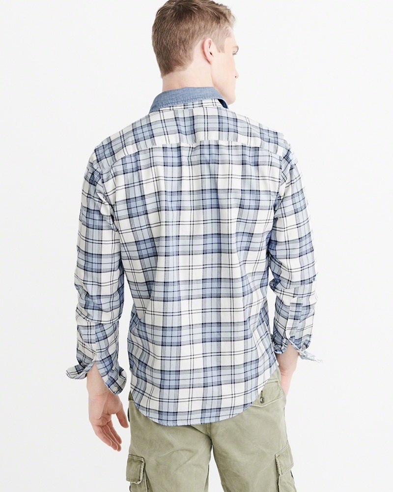 Hình Áo sơmi nam Abercrombie & Fitch AF-US-SM47 Denim Collar Plaid Shirt