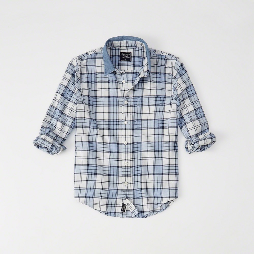 Hình Áo sơmi nam Abercrombie & Fitch AF-US-SM47 Denim Collar Plaid Shirt