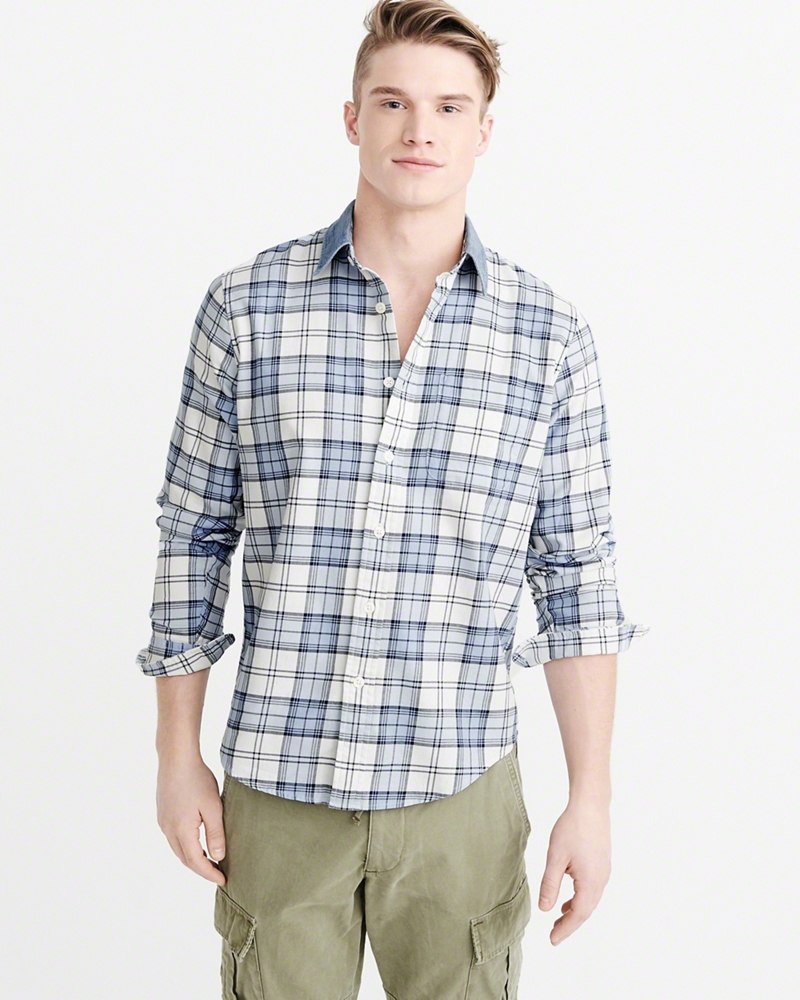 Hình Áo sơmi nam Abercrombie & Fitch AF-US-SM47 Denim Collar Plaid Shirt