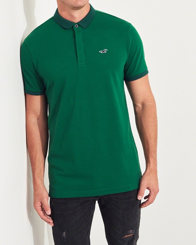 Hình Áo thun nam cổ bẻ Hollister HCO-P164 Stretch Shrunken Collar Polo dark green