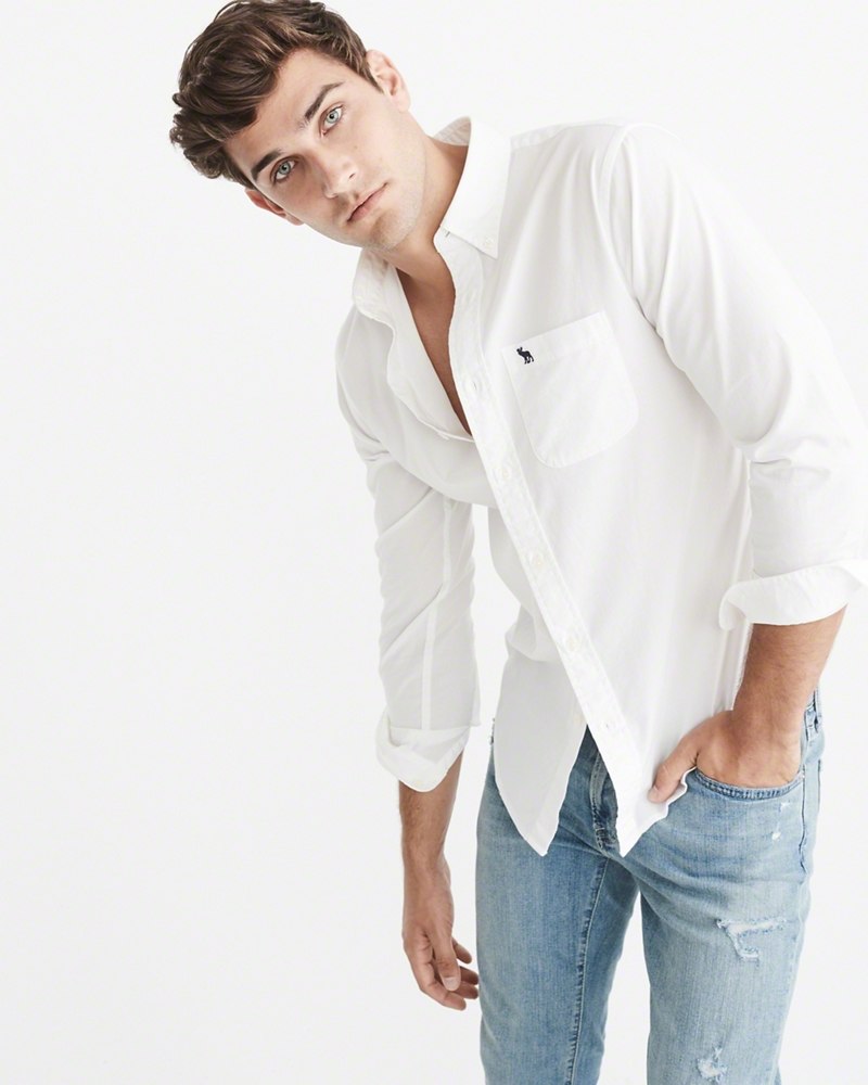 Hình Áo sơmi nam Abercrombie & Fitch trắng AF-US-SM59 Icon Poplin Shirt