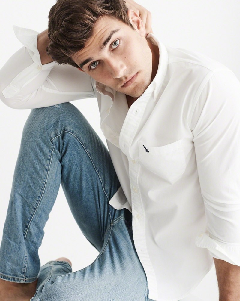 Hình Áo sơmi nam Abercrombie & Fitch trắng AF-US-SM59 Icon Poplin Shirt