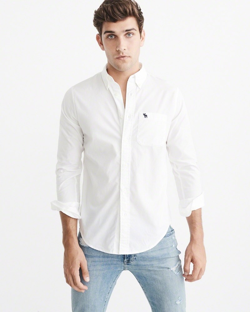 Hình Áo sơmi nam Abercrombie & Fitch trắng AF-US-SM59 Icon Poplin Shirt