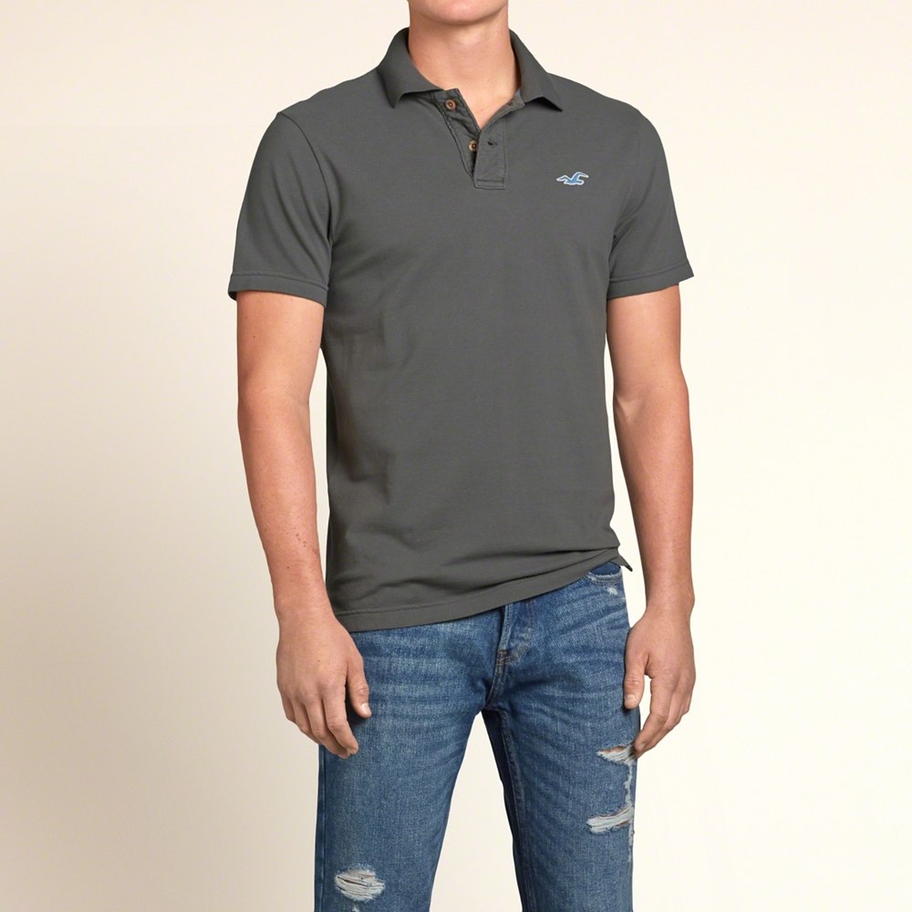 Hình Áo thun nam cổ bẻ Hollister Contrast Icon Polo HCO-P66 Grey