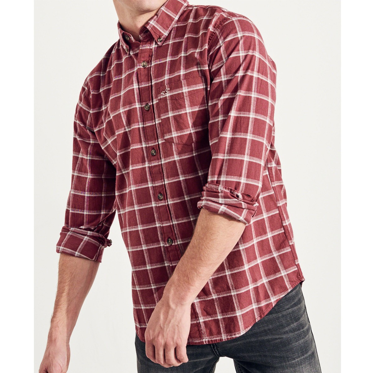 Hình Áo sơmi nam Hollister HCO-US-SM15 Stretch Plaid Poplin Shirt