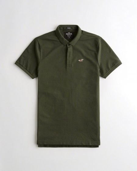 Hình Áo thun nam Hollister HCO-P184 Stretch Shrunken Collar Slim Fit Polo Olive