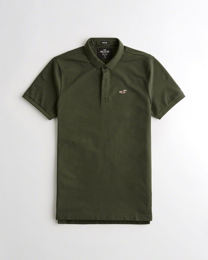 Hình Áo thun nam Hollister HCO-P184 Stretch Shrunken Collar Slim Fit Polo Olive