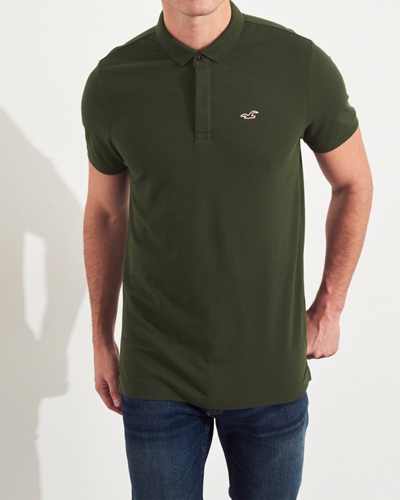 Hình Áo thun nam Hollister HCO-P184 Stretch Shrunken Collar Slim Fit Polo Olive