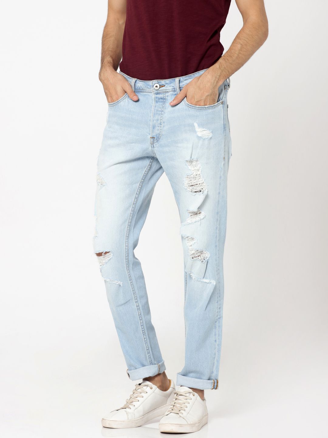 Hình Quần jeans nam Jack & Jones JAJ-J08 Light Blue Heavy Distressed Tim Slim Jeans