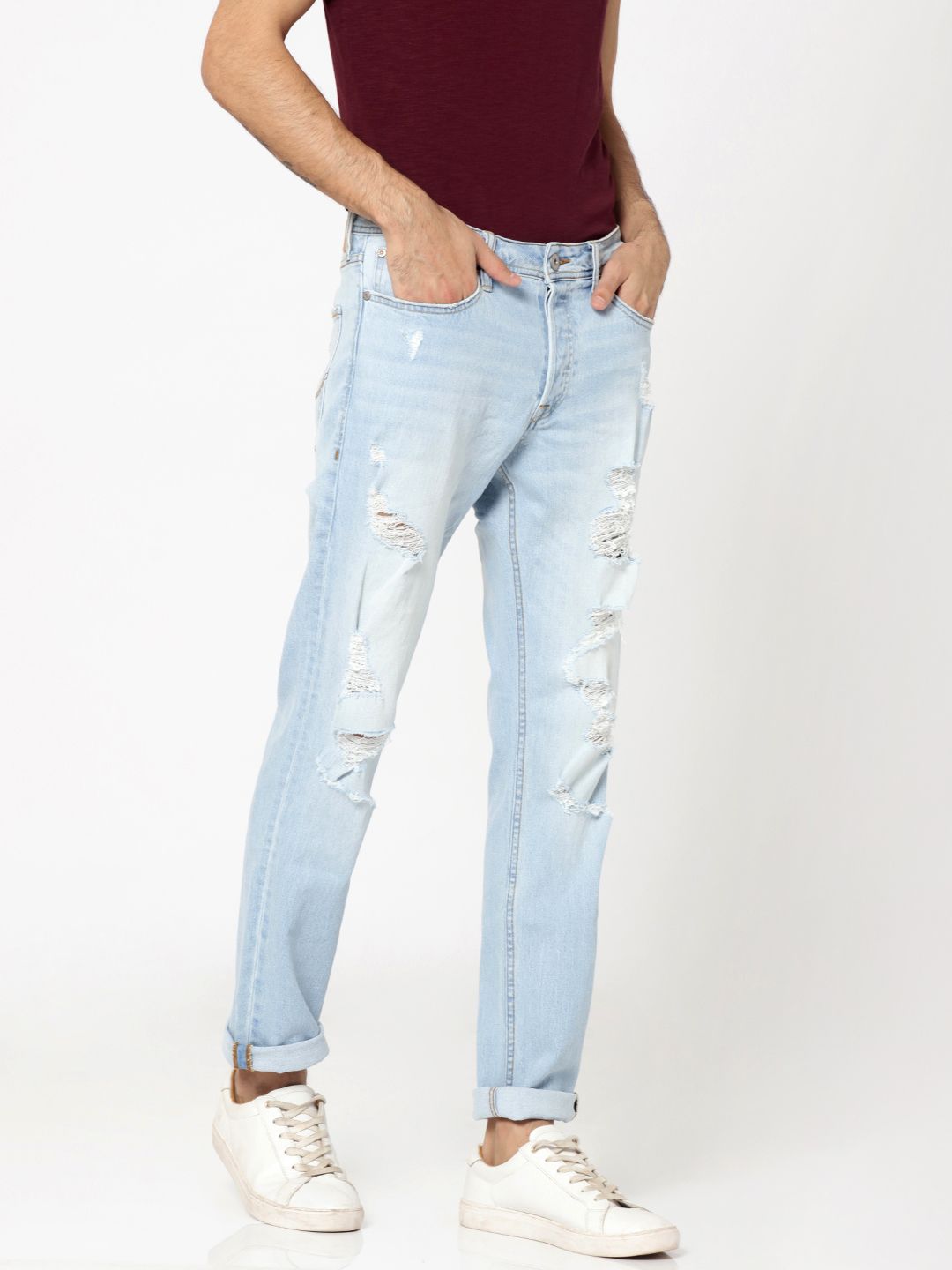 Hình Quần jeans nam Jack & Jones JAJ-J08 Light Blue Heavy Distressed Tim Slim Jeans