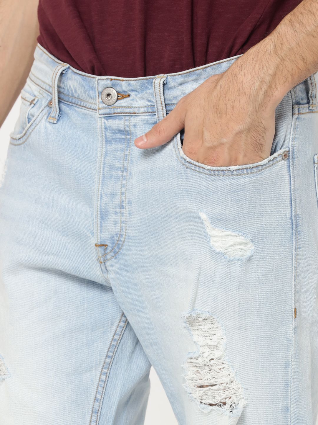 Hình Quần jeans nam Jack & Jones JAJ-J08 Light Blue Heavy Distressed Tim Slim Jeans