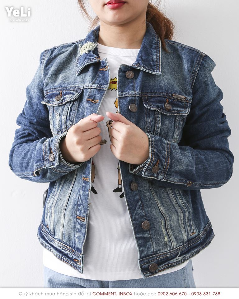 Hình Áo khoác jean nữ Bershka BSK-NK01 CROPPED DENIM JACKET
