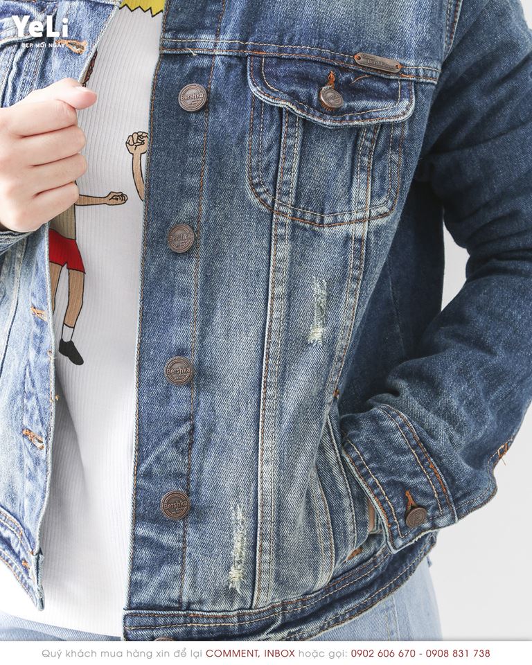 Hình Áo khoác jean nữ Bershka BSK-NK01 CROPPED DENIM JACKET