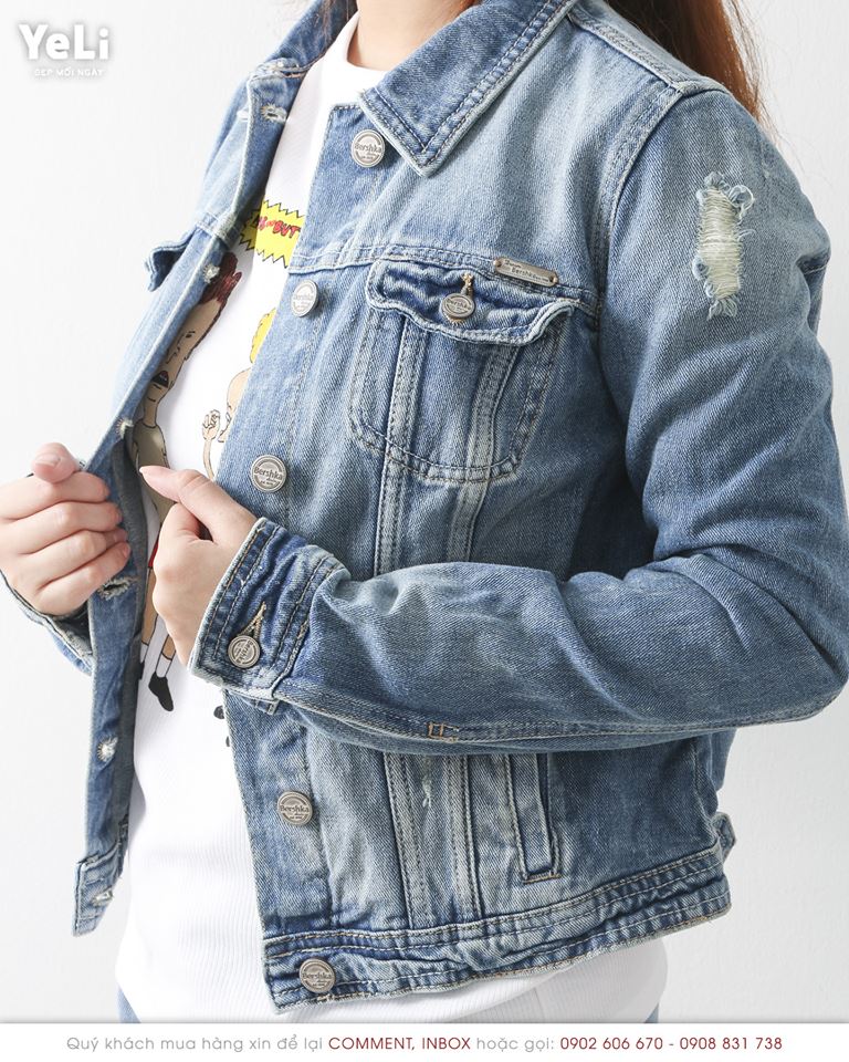 Hình Áo khoác jean nữ Bershka BSK-NK02 CROPPED DENIM JACKET