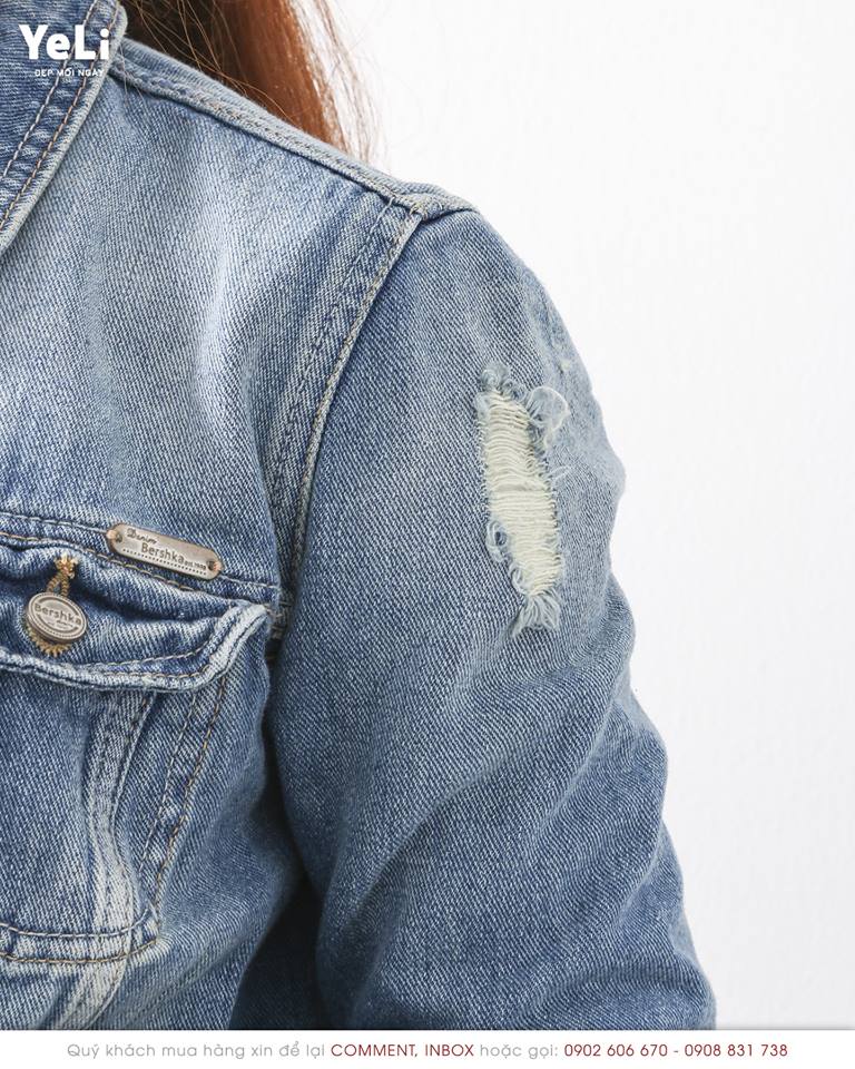 Hình Áo khoác jean nữ Bershka BSK-NK02 CROPPED DENIM JACKET