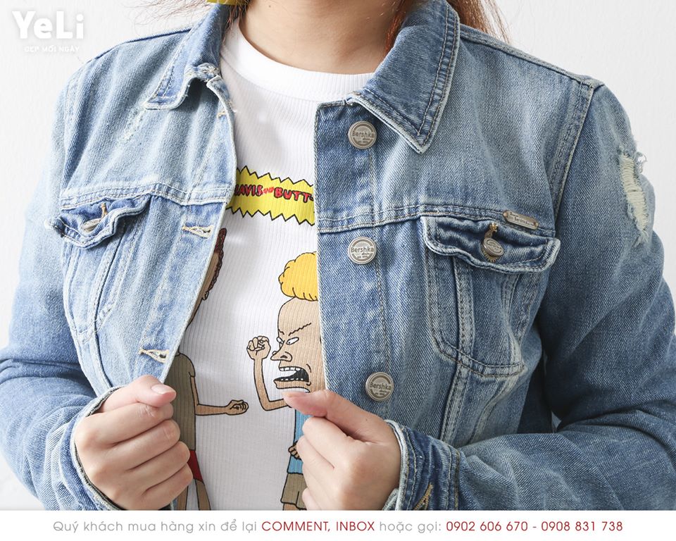 Hình Áo khoác jean nữ Bershka BSK-NK02 CROPPED DENIM JACKET