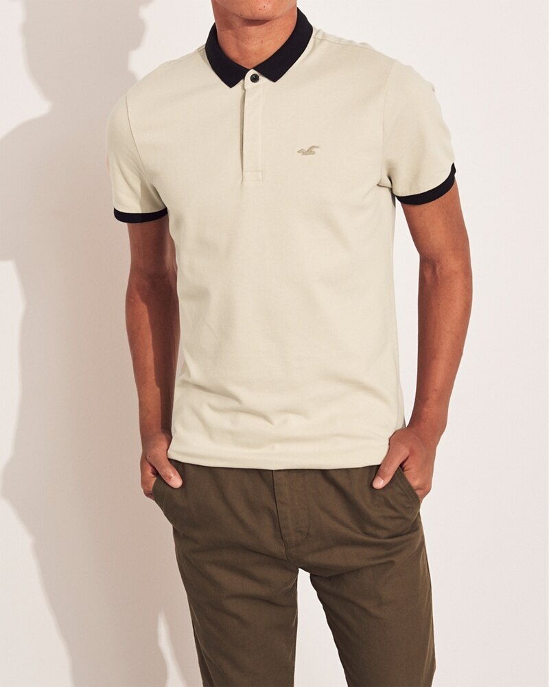 Hình Áo thun nam Hollister HCO-P203 Stretch Shrunken Collar Polo Tan