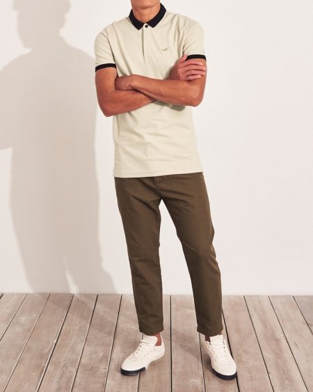 Hình Áo thun nam Hollister HCO-P203 Stretch Shrunken Collar Polo Tan