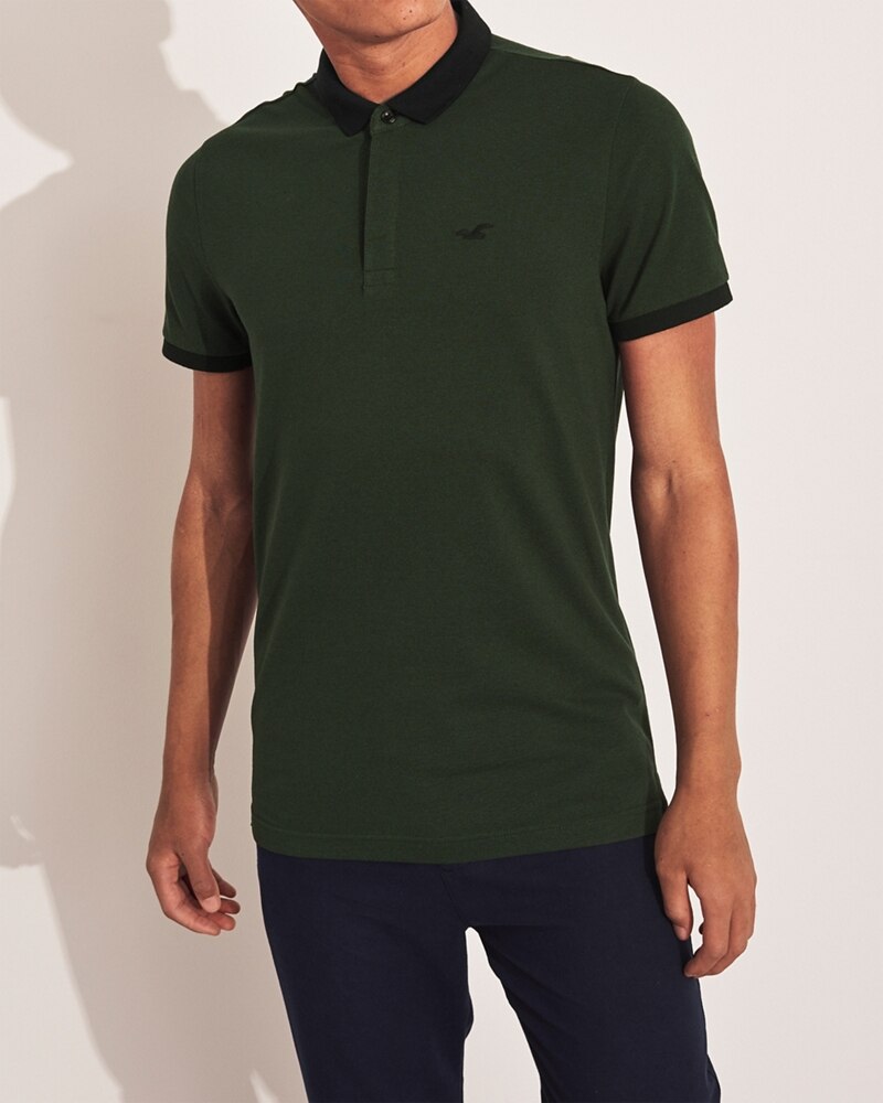 Hình Áo thun nam Hollister HCO-P205 Stretch Shrunken Collar dark olive Polo