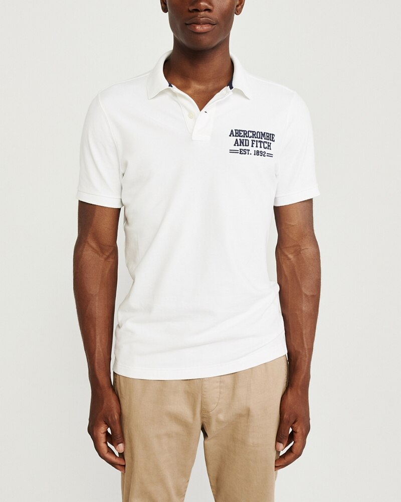 Hình Áo thun polo Abercrombie & Fitch AF-US-P45 Stretch Logo Polo White