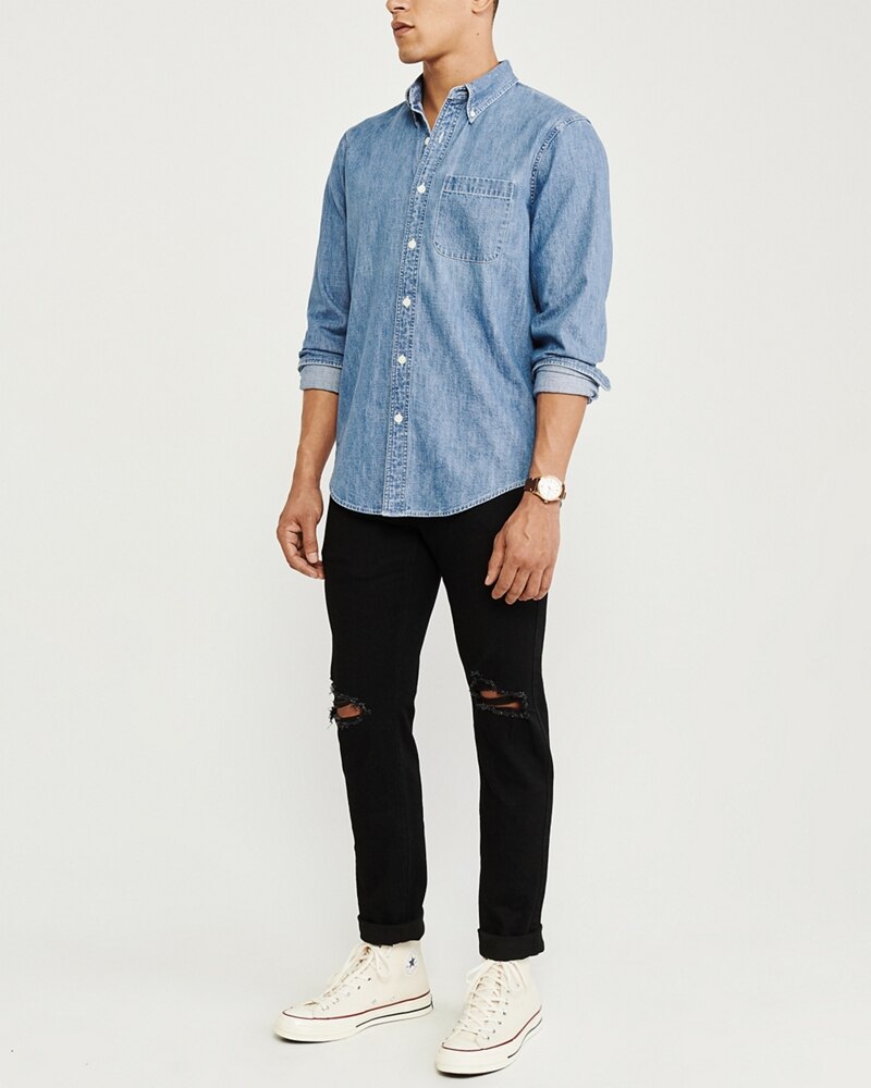 Hình Áo sơmi nam Abercrombie & Fitch AF-US-SM90 One-Pocket Denim Shirt