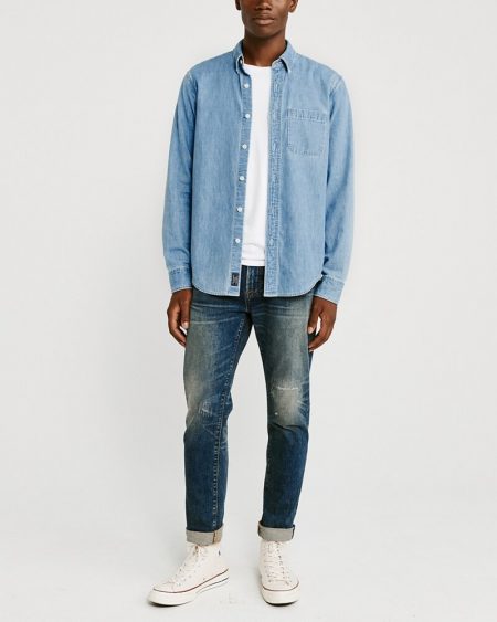 Hình Áo sơmi nam Abercrombie & Fitch AF-US-SM92 One-Pocket Denim Shirt
