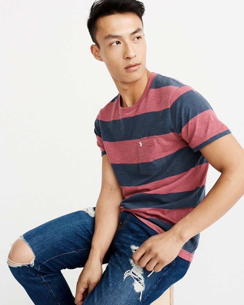 Hình Áo thun nam Abercrombie & Fitch AF-US-T36 STRIPED ICON POCKET TEE