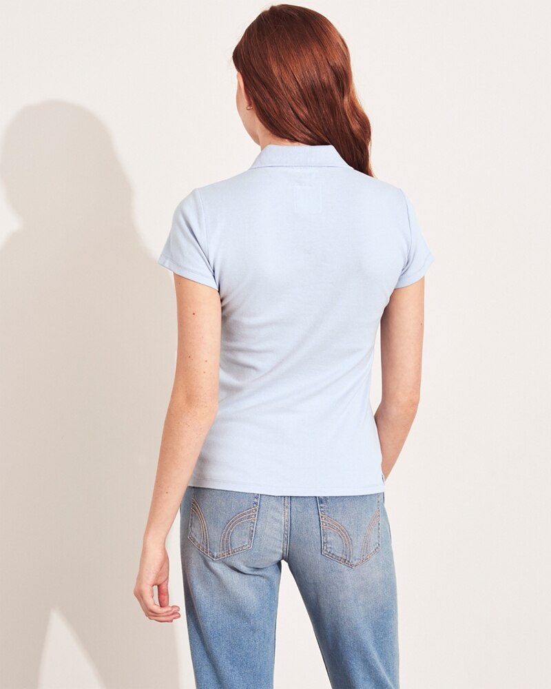 Hình Áo thun polo nữ Hollister HCO-US-NP02 Slim Icon Polo light blue