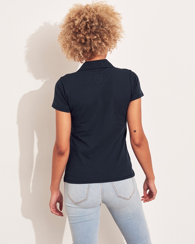 Hình Áo thun polo nữ Hollister HCO-US-NP04 Slim Icon Polo Navy