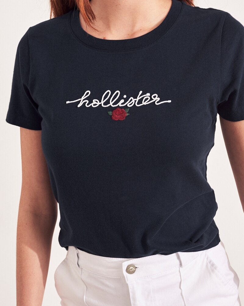 Hình Áo thun nữ Hollister HCO-US-NT11 Embroidered Rose Graphic Tee
