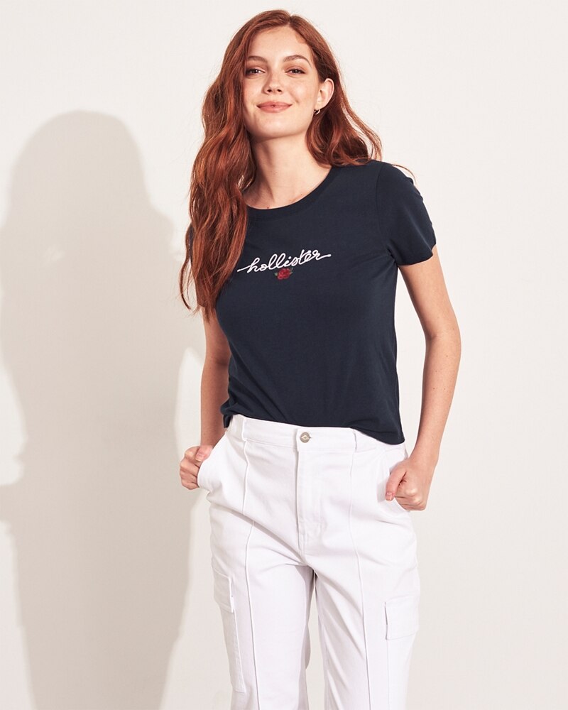 Hình Áo thun nữ Hollister HCO-US-NT11 Embroidered Rose Graphic Tee