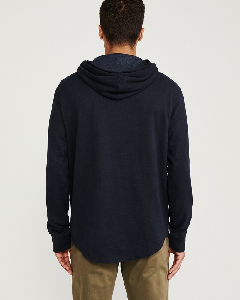 Hình Áo khoác nam Abercrombie & Fitch AF-KH07 Curved Hem Icon Hooded Tee Navy Blue