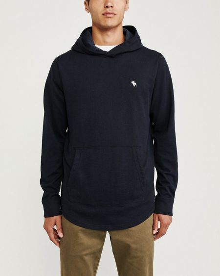Hình Áo khoác nam Abercrombie & Fitch AF-KH07 Curved Hem Icon Hooded Tee Navy Blue