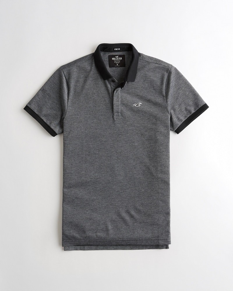 Hình Áo thun nam cổ bẻ Hollister HCO-P225 Stretch Shrunken Collar Polo heather black