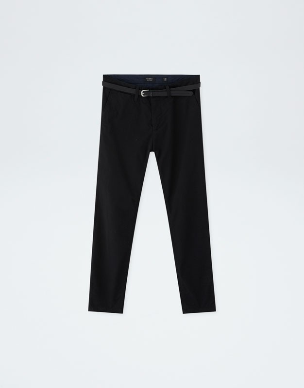 Hình Quần khaki nam Chinos Pull&Bear PAB-Q02 Skinny chino trousers Black