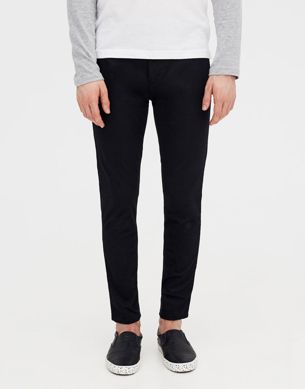 Hình Quần khaki nam Chinos Pull&Bear PAB-Q02 Skinny chino trousers Black